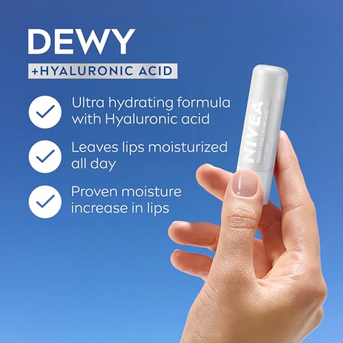 NIVEA Dewy Lip Care with Hyaluronic Acid, 4-Pack Moisturizing Balm (0.18 oz each)