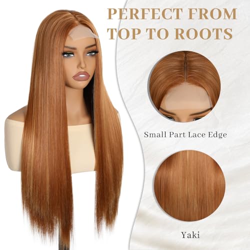 28 Inch Honey Blonde Straight Wig for Women - Heat Resistant Synthetic Lace Front