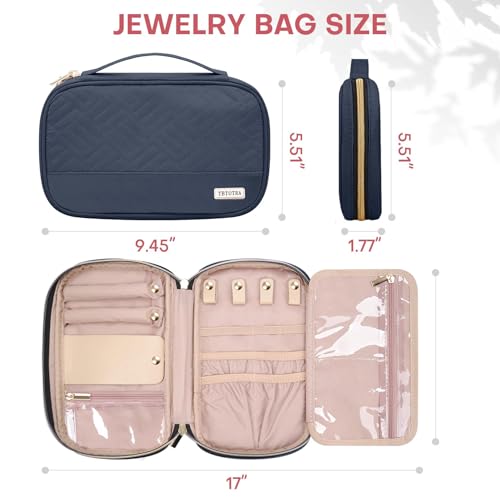 Travel Jewelry Organizer Case - Soft Polyester for Necklaces, Earrings, Rings & Bracelets - Compact Design in Blue
