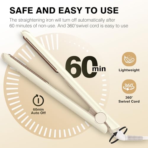 MiroPure 1-Inch Flat Iron Hair Straightener & Curler, Beige, 30S Fast Heat