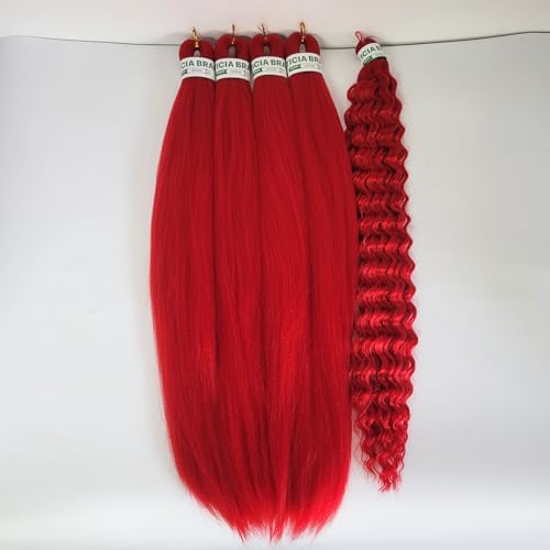 Leticia Bright Red Pre-Stretched Curly Braiding Hair 26 Inch Pack of 5 for Boho Styles