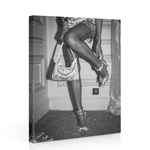 Trendy Black and White Canvas Wall Art - Chic Woman Decor 15x11.4in