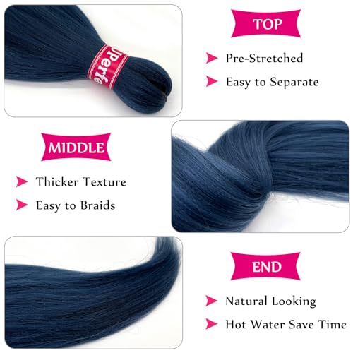 Navy Blue Pre-Stretched Braiding Hair - 30 Inch, Pack of 6 Bundles