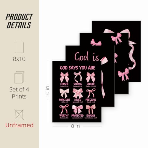 ETVISO Pink and Black Wall Art Set of 4 - 8x10 Prints for Dorm Decor