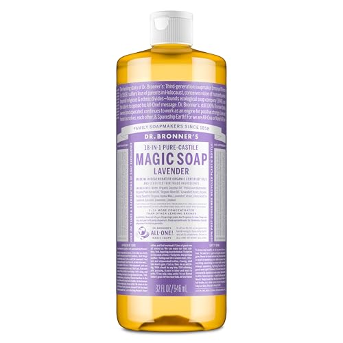 Dr. Bronner's Organic Castile Liquid Soap 32 Oz - Lavender, 18-in-1 Uses, Concentrated, Vegan, Fair Trade