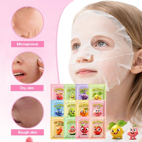 12 Pack Fruit Face Masks for Kids – Hydrating, Gentle Sheet Masks
