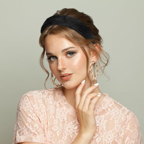 VOCOSTE Fluffy Black Plush Headband - Soft Elastic Hair Accessory