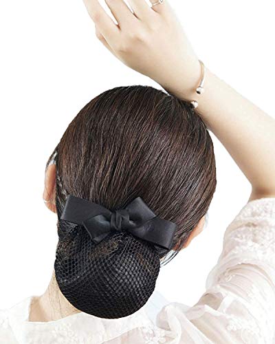 Black Ribbon Hair Bun Cover Barrette with Removable Net for Formal Styling