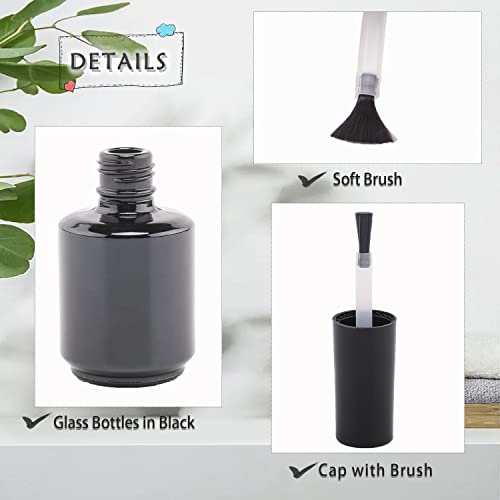 15ML Empty Gel Nail Polish Bottles - Bright Black, Pack of 20 with Brush & Funnels