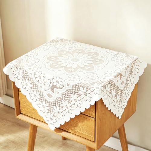 Lace Tablecloth Set of 2 - Floral Embroidery, 60x60cm White