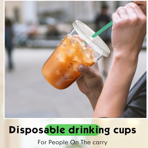 Baderke 50 Sets 16 oz Clear Plastic Cups with Lids & Straws