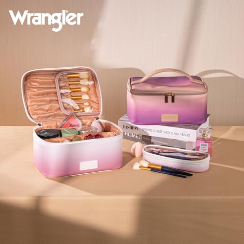 Khaki-Tan Wrangler Travel Makeup Bag Set with Brush Holder