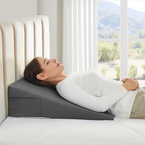 Horbaunal Dark Grey Wedge Pillow Cover with Side Pocket - 25"
