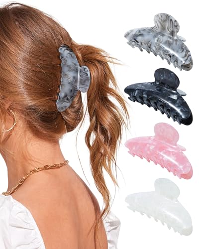 Lourny Acrylic Claw Hair Clips for Women, 4.1 Inch Large, Pink-White-Gray-Black