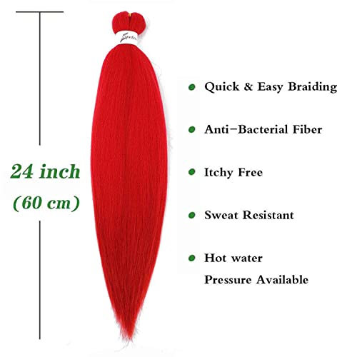 SOKU Pre-Stretched Red Braiding Hair - 24" Soft Synthetic Fiber, 4 Packs