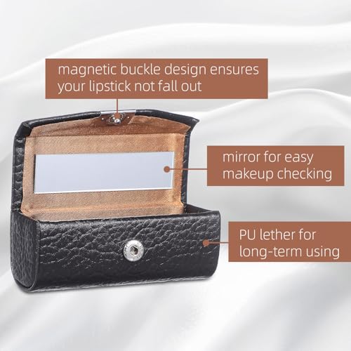 Beavorty Lipstick Case with Mirror - PU Leather Portable Cosmetic Organizer