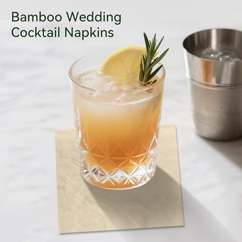 MORGIANA 200-Pack Bamboo Cocktail Napkins - 5x5 Inch Compostable