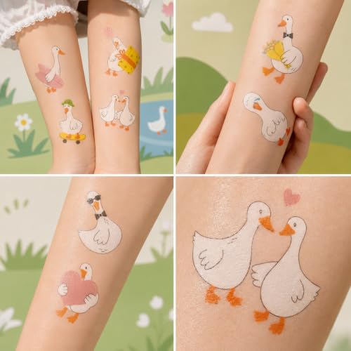 96PCS Kids Temporary Tattoos Silly Goose Design Pre-Cut Waterproof Safe for Kids Boys Girls