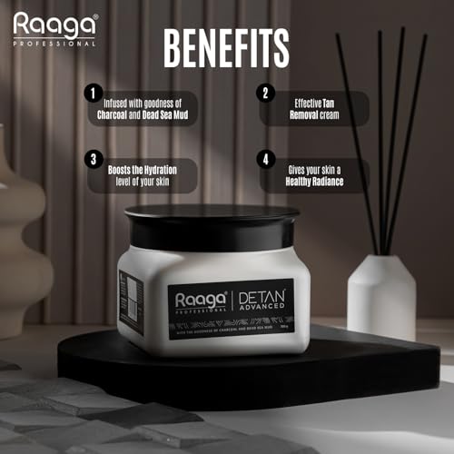 Raaga Professional De-Tan Cream with Charcoal & Dead Sea Mud - Deep Cleansing & Hydrating, 17.64 oz