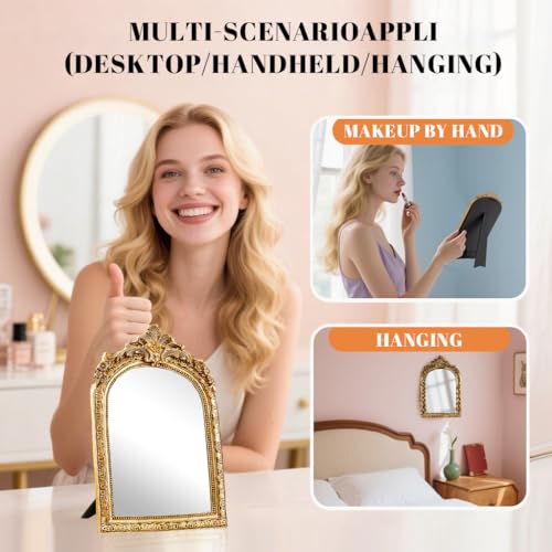 8" Gold Antique Tabletop Mirror with Floral Resin Frame