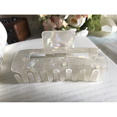 Large Checkered Hair Claw Clip for Women - 3.94 Inch White