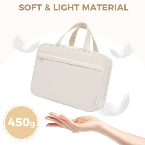Prezon Portable Hanging Toiletry Bag for Women - 4 Leakproof Compartments, Beige