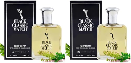 Black Classic Match Eau De Toilette Spray for Men - 2.5 Fl Oz (Pack of 2) | Fresh Woody Fragrance