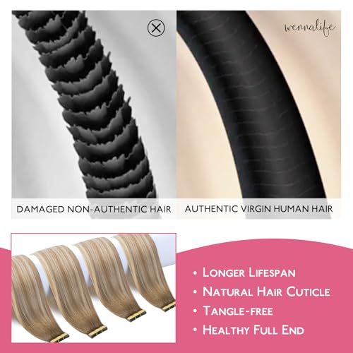 WENNALIFE Tape In Hair Extensions Human Hair Balayage Blonde 12 Inch 20g