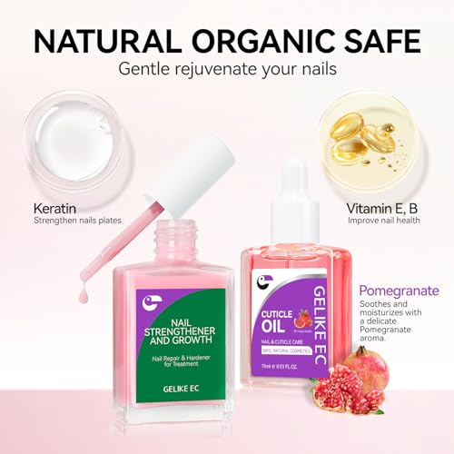 gelike ec Natural Nail Growth Oil Kit 0.5 Fl Oz Pack of 2 with Soft Pink & Pomegranate
