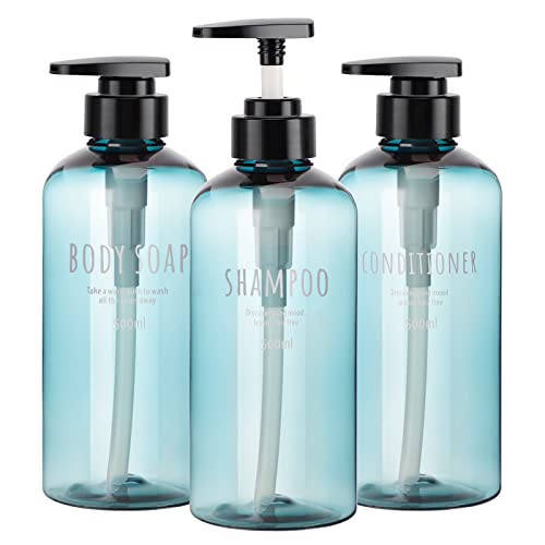 Segbeauty 16oz Shampoo Bottles with Pump - 3 Pack Blue