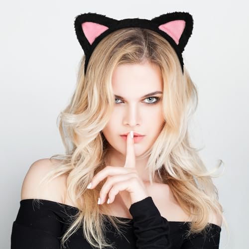 Etercycle Black Fuzzy Cat Ear Headband for Halloween & Costume Parties - 1 Pack