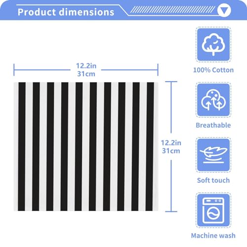 xigua Black and White Striped Cotton Washcloths - 12x12 Inch, 2 Pack