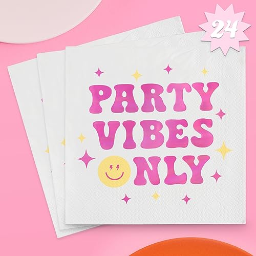 Party Vibes Only Napkins - 3-Ply Cocktail Napkins, 24 Pack