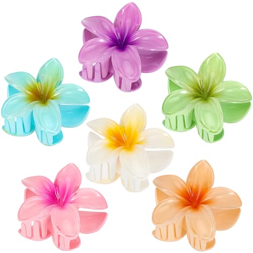6 Pack Hawaiian Flower Claw Clips for Women - Colorful Hair Accessories