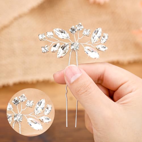 Waydress 6 Pcs Bridal Hair Clips - Crystal Rhinestone Floral Pins