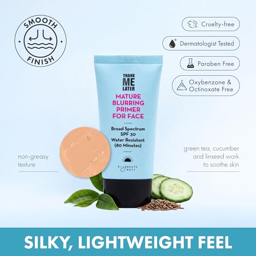 Elizabeth Mott Thank Me Later Blurring Face Primer SPF 30 ? Lightweight, Hydrating Makeup Primer - Smooths Fine Lines & Wrinkles for a Soft-Focus Finish ? Mineral-Based, Cruelty-Free Formula ? 30g