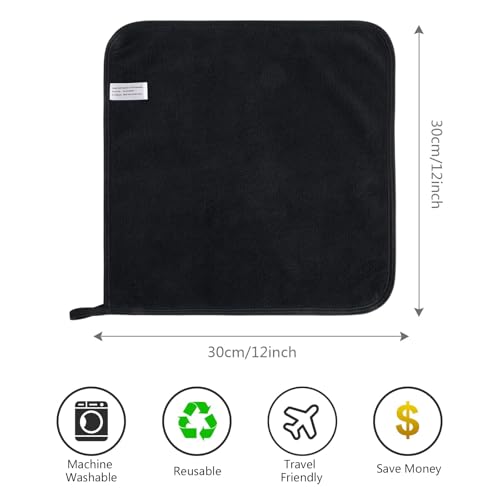 SINLAND Ultra Soft Microfiber Face Towels, Black 12x12 Inch - Multi-Purpose Washcloths
