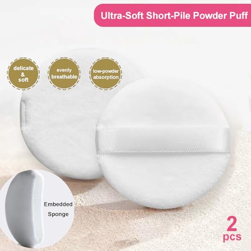 Qopoto Crystal Glass Powder Container with 4 Soft Velvet Body Powder Puffs