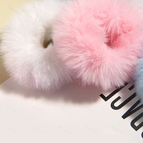 SUSULU Bright Mixed Fuzzy Faux Fur Hair Accessories - Wristband & Hair Ring Set