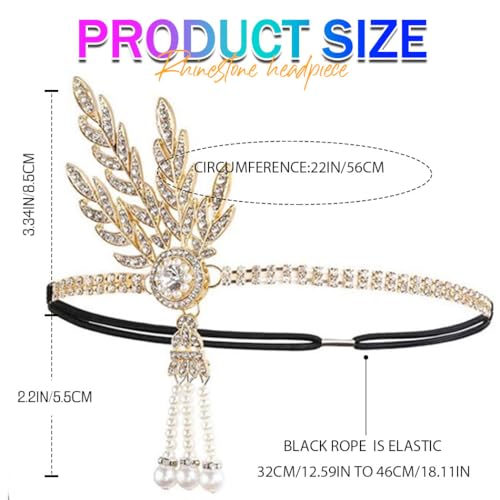 Gold 1920s Flapper Headband with Rhinestones for Wedding & Costume