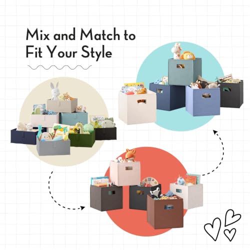 10-Inch Tall Cream Storage Bins - 2-Pack Fabric Cubes with Handles
