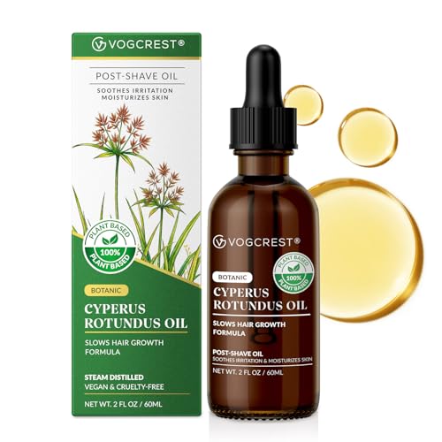 VG VOGCREST Cyperus Rotundus Oil: After Shave Oil for Face & Body - Natural Hair Growth Inhibitor Helps Slow Regrowth - Safe for Sensitive Skin & PCOS (Green, 2 FL OZ)