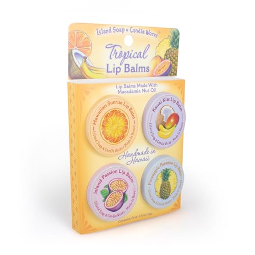 Island Soap & Candle Works Tropical Lip Balm Sampler – 4 Pack Tin Set