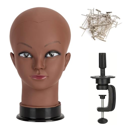 Brown Mannequin Head for Wig Styling & Display - Cosmetology Training Mannequin (Brown-02)