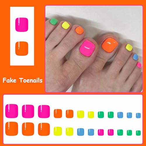 MISUD 18-05JZJ02 Colorful Rainbow Acrylic Toe Nails with Glue - 24 pcs