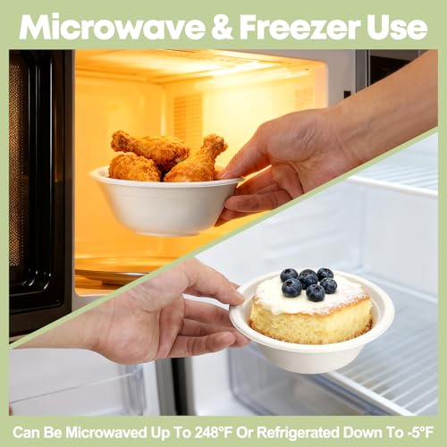 W&Y 12 oz Compostable Paper Bowls - 100 Count, Heavy-Duty & Microwave-Safe