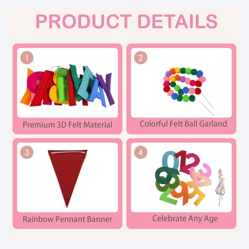 Happy Birthday Banner Set - Rainbow Felt Decorations for Parties