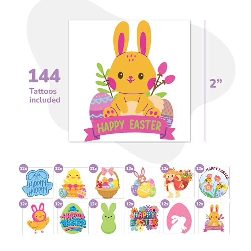 ArtCreativity Glow-in-the-Dark Easter Tattoos 144-Pack for Kids
