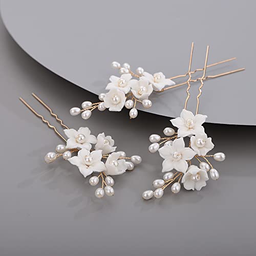 Gold Bridal Hair Pins with Pearls and Beads - Set of 3