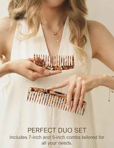Heesch Amber Wide Tooth Comb Set for Curly & Thick Hair - 5 & 7 Inch Travel & Styling Comb